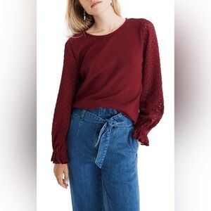 Madewell Dusty Rose Eyelet Lace Sleeve Top Medium Boho Romantic Cottagecore
